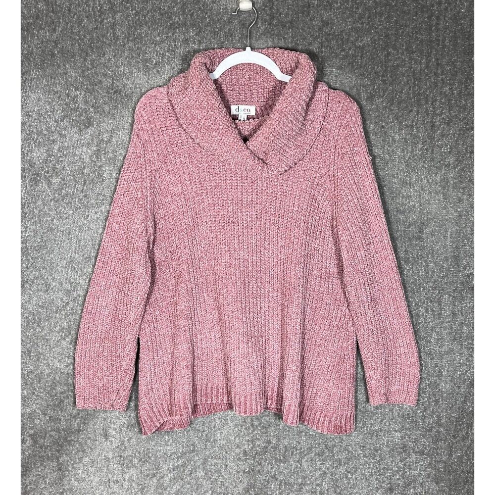 D&Co Chenille Cowl Neck Tunic Sweater Womens Size Large Mauve Pink Long Sleeve